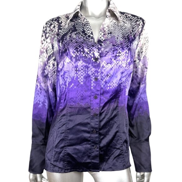 Worthington Purple Ombré Gradient Purple & Black Long Sleeve Button-Up Shirt L - Picture 3 of 6